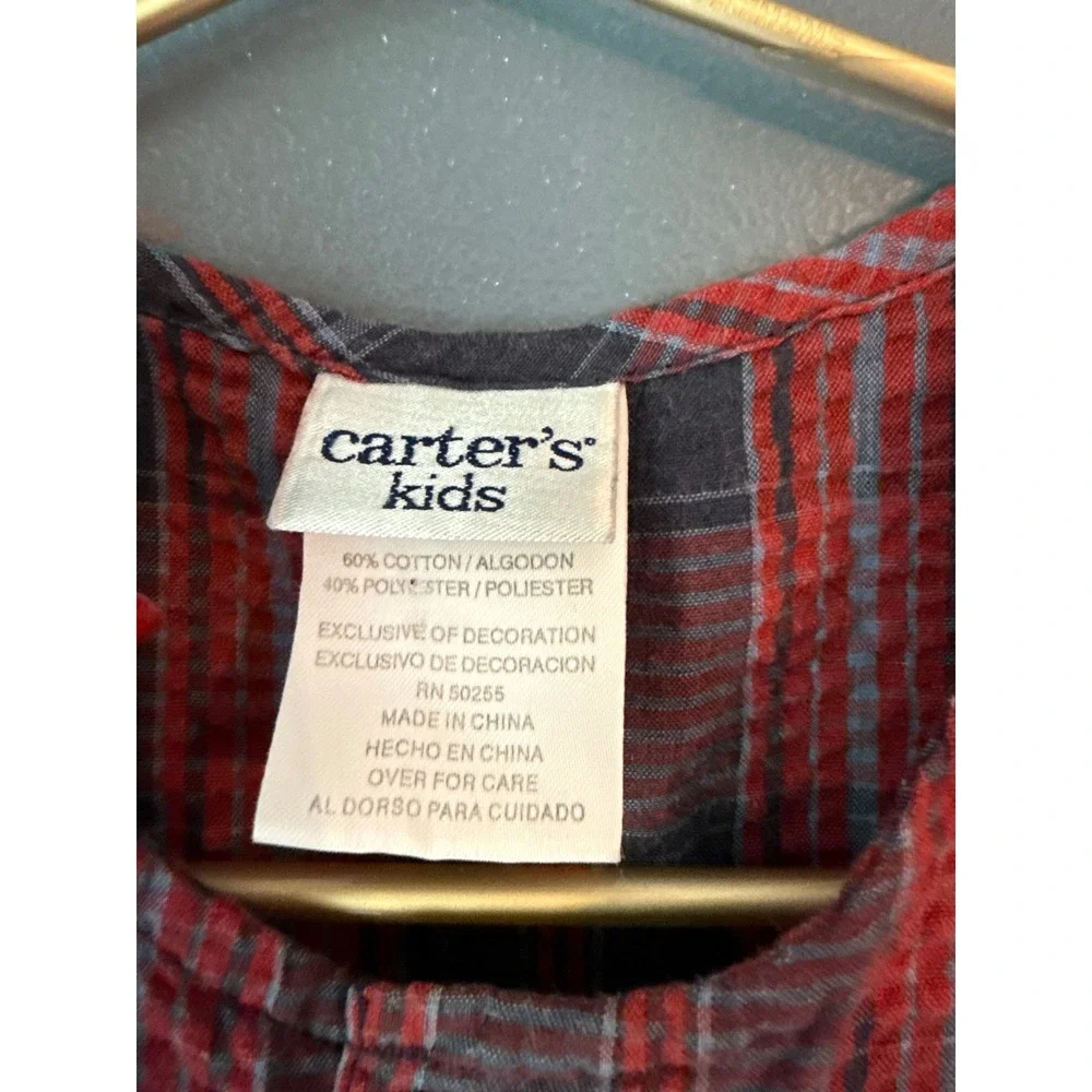 Vintage Carters Red navy Plaid Racecar Seersucker Romper 24 Months